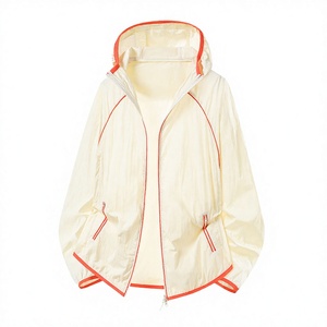 Veste de protection solaire à capuche pour femme, manches longues, légère, avec bordure contrastée, fermeture éclair, protection UV - Product Image 2