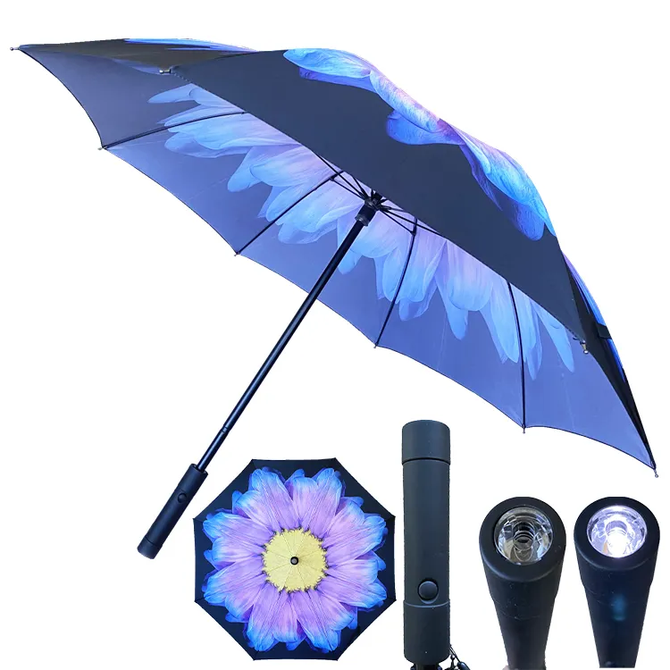 YS-1050 New Design Glowing Stick Umbrella Custom Printing LED Handle And Top With Light Glittering Straight LED Umbrella