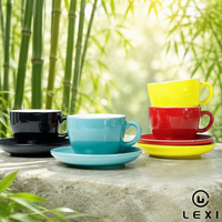 Tasse à cappuccino et soucoupe en porcelaine classique réutilisable de 250 ml LEXI, ensemble de café en céramique personnalisé pour la maison, le café, la table, l'hôtel, vente en gros