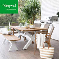 Ensemble de salle à manger moderne bohème pour l'extérieur Table en bois de teck Chaise en rotin pour cour Ensemble de chaises confortables pour bistro