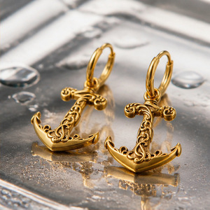 Pendientes de Ancla de Acero Inoxidable Chapados en Oro, Estilo Punk para Hombre, Joyería Hip Hop Urbana, Collares con Colgante de Diseño Geométrico a la Moda - Product Image 4