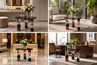 Table d'appoint de luxe Art Déco en cristal K9 triple pieds, miroir noir, écologique, 60 cm, géométrique prismatique ornée