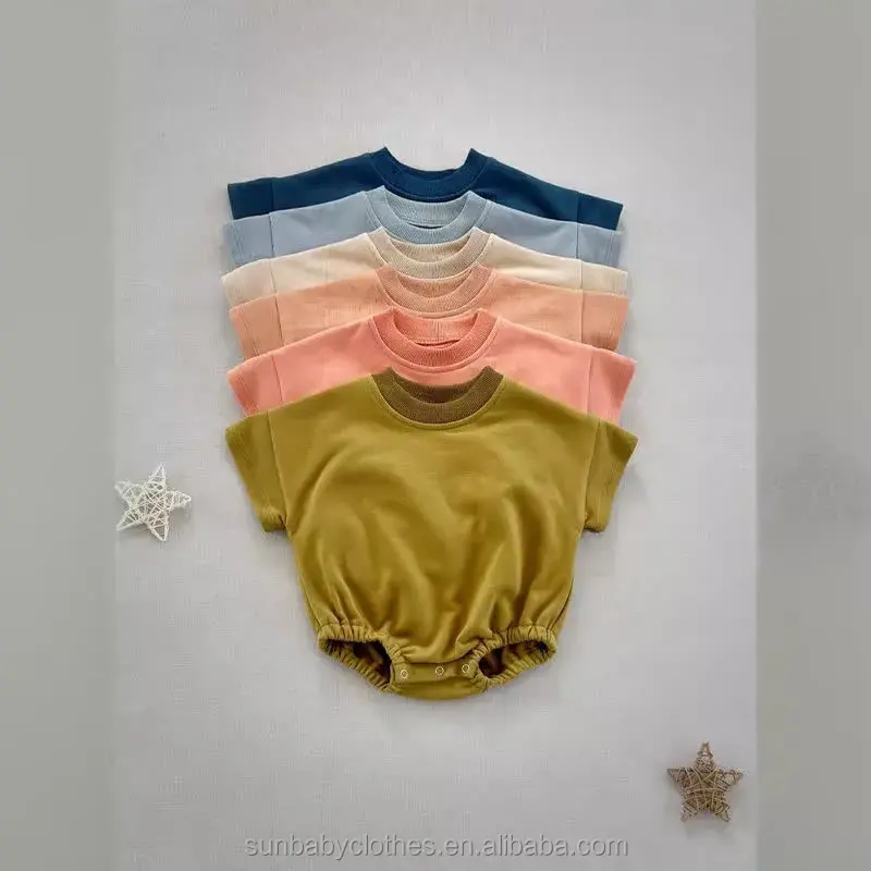 Penjualan terlaris pakaian bayi balita uniseks French terry kustom bayi warna Solid saku Bodysuit romper gelembung