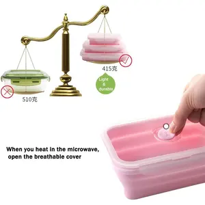 Lonchera Rectangular Apilable y Portátil de 1200 ml, Contenedores Plegables de Silicona para Almacenamiento de Alimentos para Niños - Product Image 3