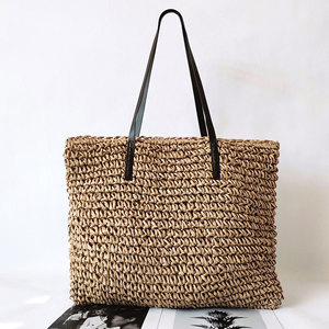 Nouveau Grand Sac de Plage en Paille Tricoté au Crochet pour Femme 2025 avec Fermeture Éclair et Deux Bretelles – Idéal pour les Vacances - Product Image 1