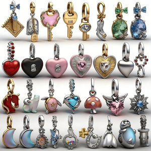 Nouveau Pendentif Original en Argent Sterling 925, Motifs Lune, Cœur, Nœud, <span class=keywords><strong>Tortue</strong></span>, Ours, Compatible avec Colliers et Bracelets pour Femmes, Bijou Exquis, Cadeau - Product Image 2