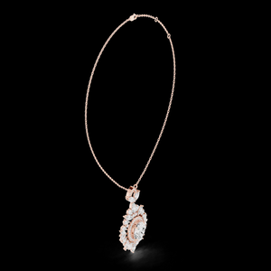 Pendentif ovale de luxe en or rose avec halo de diamants et chaîne à maillons pour mariage, fiançailles, anniversaire – Élégant et intemporel - Product Image 2
