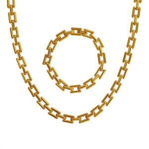 Fashion Waterproof Link <b>Chain</b> Jewelry Set Gold Plated Stainless Steel Necklace <b>Chain</b> Bracelet Jewelry Set - Product Image 1