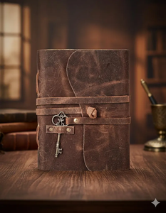 สมุดบันทึกหนังวินเทจพร้อมกุญแจโบราณ สมุดวาดเขียนกระดาษขอบดิบทำมือ สไตล์เรียบง่ายสำหรับวาดภาพและเขียน - Product Image 2