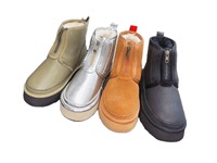 Nouvelles bottes d'hiver pour femmes en cuir véritable à semelle épaisse, style personnalisé, avec fermeture éclair avant, plateforme, semelle plate, tige courte et garniture en fourrure