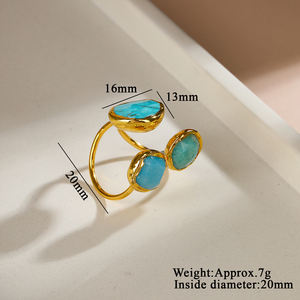 Moda Simple <span class=keywords><strong>Natural</strong></span> azul turquesa howlita azul Aventurina TianHe piedra brillo anillo abierto para fiesta - Product Image 3