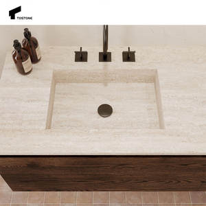 Tostone Vanitytop Travertine persegi panjang Super putih Modern alami untuk pengiriman DDP furnitur kamar mandi praktis dekorasi rumah - Product Image 4