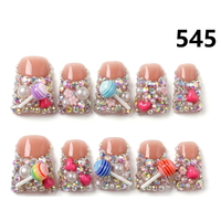 Faux Ongles Press-On Faits Main 671-675 Couleurs Fleurs Canard, 10 Pièces, Styles de Design Uniques pour Doigts