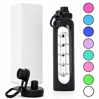 Bouteille d'eau de voyage en verre borosilicate transparente personnalisée Morden avec manchon en silicone et couvercles en plastique pour le sport