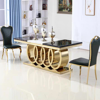 Table à manger rectangulaire moderne de style nordique, plateau en marbre, pieds en acier inoxydable, 6 personnes, durable, meubles de restaurant faits à la main