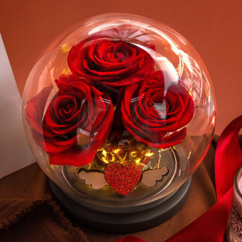 Décoration florale éternelle 3 roses (rouge)