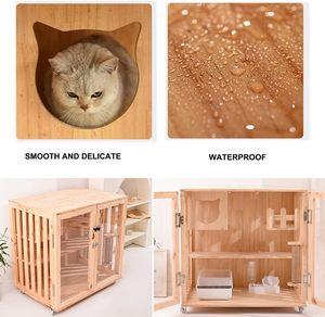 Ev İçi Kedi Kafesi İçin Tek Parça Ahşap Kedi Mobilyası Dolabı, Tuvalet Alanı ile - Product Image 2