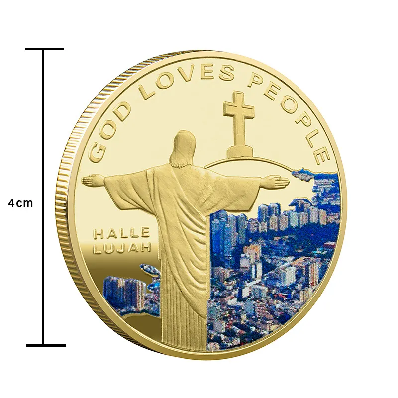 Moeda comemorativa de jesus com adesivo, estampa de prata dourada de 40mm