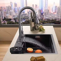 Évier de cuisine multifonctionnel en acier inoxydable avec robinet à affichage numérique et accessoires