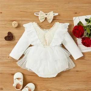 ヨーロッパとアメリカの新生児ロンパース白い赤ちゃん長袖レースワンピーススーツ女性の赤ちゃん0-18M服