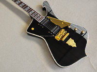 Black Unusual Shaped Electric Guitar Rosewood Fretboard Double Rock Bridge Gold Hardwares