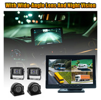 Moniteur de voiture 10 pouces 4 canaux avec fonction DVR, vision nocturne, système de caméra de recul et aide au stationnement, 12-30V