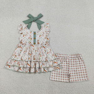 Conjuntos sin espalda para bebés y niñas, con estampado festivo, de algodón orgánico suave y seda de leche, al por mayor, nueva moda infantil de boutique - Product Image 3