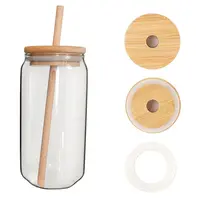 Bamboo Lids with Straw Hole for Mason Jar, Beer Can Glass