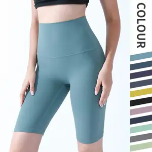 Women Nude Feeling 14 Colors Stretch Workout Buttlift Short Leggings No Front Seam Black Yoga Leggings Above Knee Pants