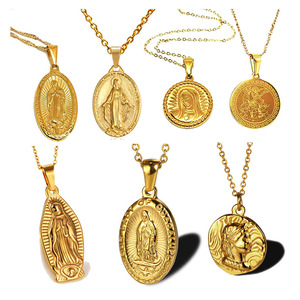 Pendentif religieux <span class=keywords><strong>Saint</strong></span> Michel sans ternissement plaqué <span class=keywords><strong>or</strong></span> <span class=keywords><strong>18</strong></span> <span class=keywords><strong>carats</strong></span>, <span class=keywords><strong>médaille</strong></span> de la Vierge Marie, pendentif vintage miraculeux de Guadalupe - Product Image 1