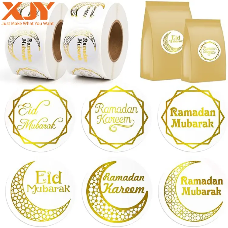 XJY маленькие круглые наклейки на Ид Мубарак на заказ Ramadan Kareem Eid виниловые наклейки листы Подарочная бирка Мубарак стикер для фестиваля