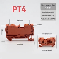 Connecteur de câblage rapide sans vis en nylon électrique PT4, bornier à ressort enfichable sur rail DIN