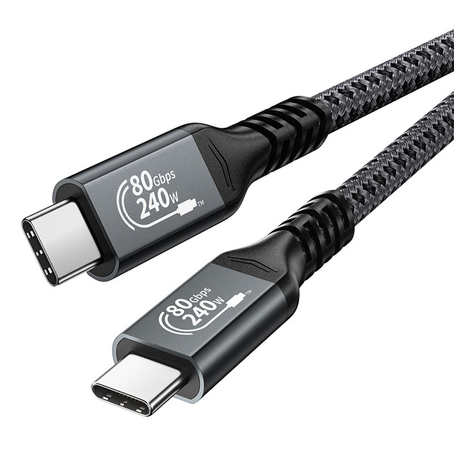 240W PD USB4 Thunderbolt 5 Type C Data Video Cable 80G 120Gbps Fast Charging PVC Jacket for External SSD Notebook Tablet Durable