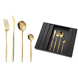 Wholesale Metal Silverware Kitchen 24pcs Tea Coffee Black Dessert Gold Flatware <b>Spoon</b> and Fork Cutlery Set Stainless Steel - Product Image 1