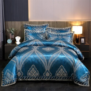 American Style Jacquard Modal 4pcs <strong>Bedding</strong> Sets <strong>Royal</strong> <strong>Blue</strong> Hotel Textile Silky Comforter Duvet Cover Set - Product Image 1