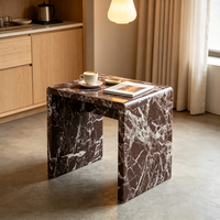 Table d'appoint en marbre Rosso Levanto façonné, table basse d'angle en pierre naturelle de luxe, décoration intérieure moderne pour salon
