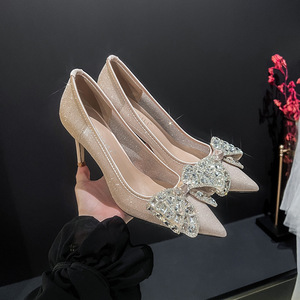2025 New Rhinestone Wedding Women <b>Pumps</b> Mesh Shoes <b>White</b> Pointed Toe Party Dress <b>Ladies</b> Stiletto Bridal Heels - Product Image 3