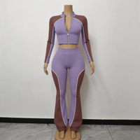 Ensemble streetwear 2 pièces pour femme, veste courte zippée à rayures colorblock et pantalon évasé à cordon de serrage, survêtement pour grande taille, logo personnalisé