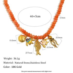 Collar de cuentas de ágata roja, colgante de pulpo de concha de pez, joyería de acero inoxidable, piedra Natural, collar de encanto de pez de verano - Product Image 5