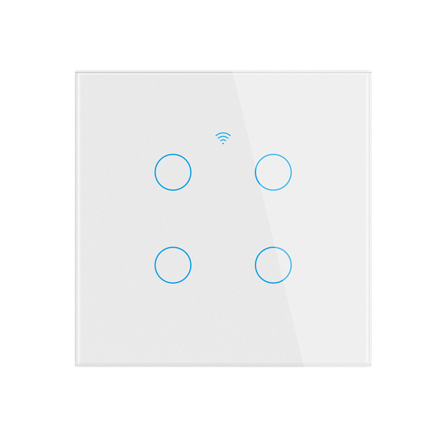 Tuya WiFi 4 Gang Touch Smart Switch, Single Live Wire Tempered Glass Wall Switch PST-TY-E4
