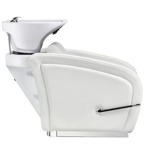 Modern Semi-reclining Thai Stainless Steel Adjustable Shampoo <b>Bed</b> for Hair Salons With Black Armrests and Ceramic Basin - Product Image 3