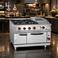 Cuisinière à gaz commerciale autonome à 4 brûleurs avec four, en acier inoxydable, pour restaurant
