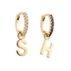 Hoop Earring 925 Silver Gemnel DIY Alphabet Letter Charm 925 Silver Cartilage Huggie Women Hoop Earrings