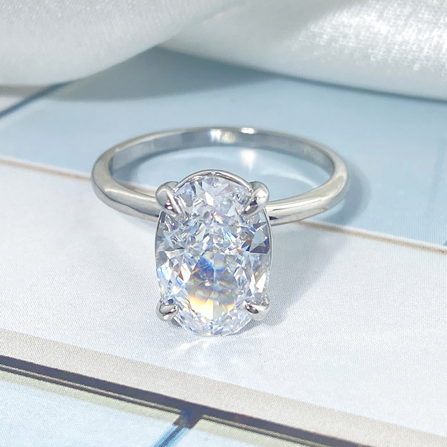 Simple Classic Fine Jewelry Wholesale Platinum Rhodium Plated 925 Sterling Silver Engagement Wedding Rings Zircon Prong Setting
