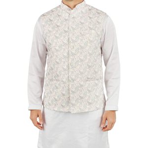 Triloki Ikkat 3-In-1 Set <b>Men's</b> Ethnic Indian Traditional <b>Kurta</b> <b>Pajama</b> & Waistcoat 100% Cotton Washable Diwali Puja Groom Wear - Product Image 3