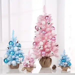 Wholesale Christmas Product Supplier Table Christmas Tree Pink Mini Christmas Tree with Ball Blue Desktop Ornaments