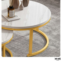 Ensemble de tables basses rondes modernes, table centrale de luxe avec plateau en pierre frittée et structure en métal doré pour le mobilier de salon