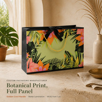 Sac cadeau imprimé pleine surface avec poignée en corde, impression personnalisée pour bijoux, cosmétiques, bougies, motifs botaniques tropicaux, vente en gros en vrac, direct usine