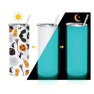 Custom 20oz Sublimation Luminous Green or Blue Straight Stainless Steel Vacuum <b>Insulated</b> Leak Proof Party Halloween Tumbler - Product Image 1