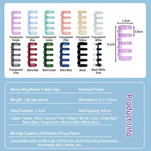 Anillas <span class=keywords><strong>de</strong></span> 5 orificios para hojas sueltas, anillas <span class=keywords><strong>de</strong></span> encuadernación desmontables DIY, anillas <span class=keywords><strong>de</strong></span> plástico coloridas para encuadernación - Product Image 4